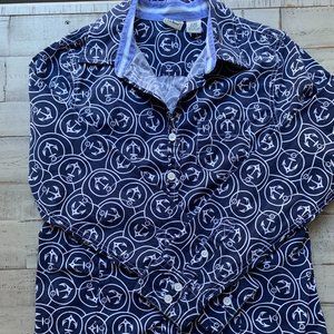 L.L. BEAN Nautical‎ Anchor Print Button Down Shirt Woman's Size M